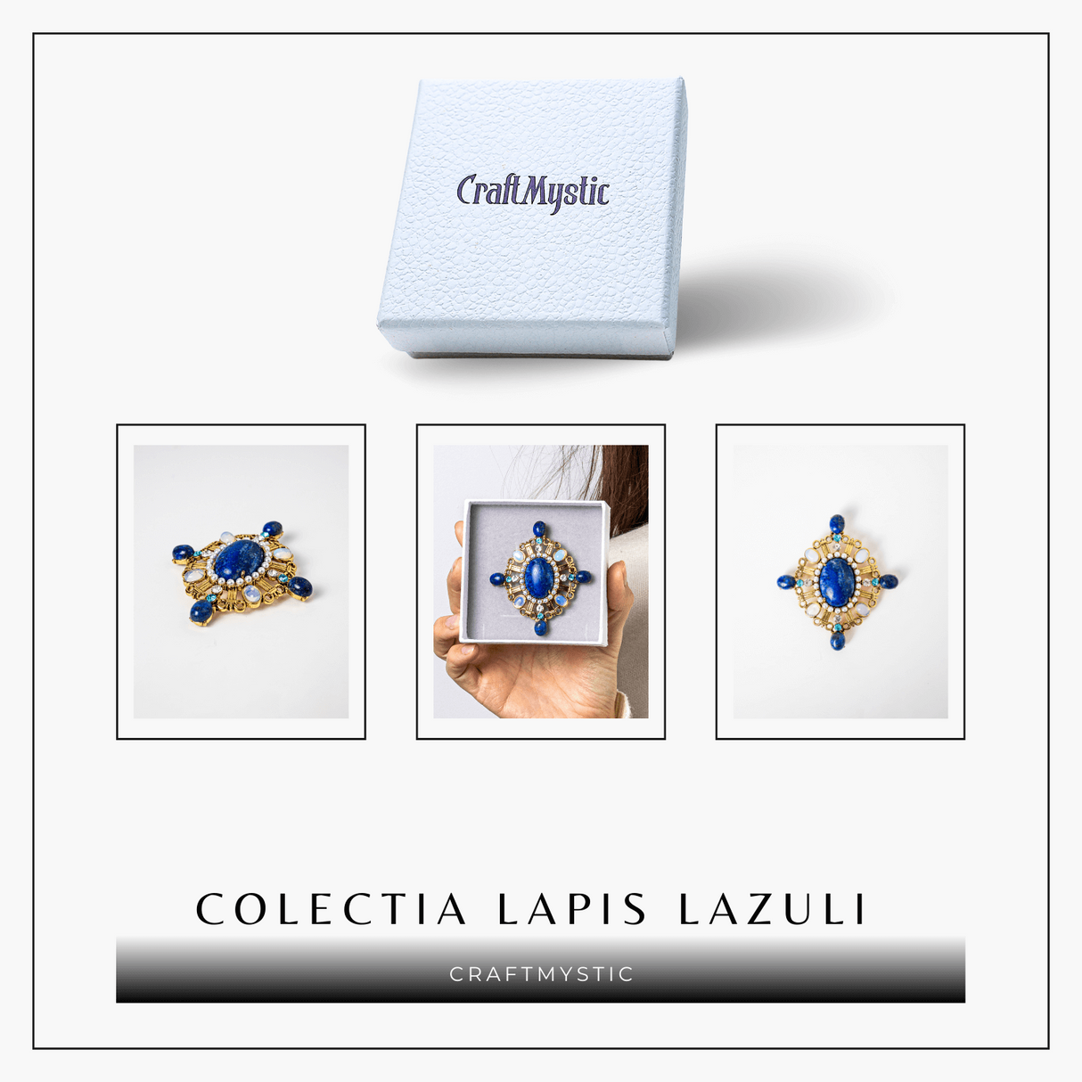 Brosa Lapis Lazuli cu Pietre de Opal si Perle Sintetice - Echilibru si Rafinament