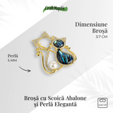 Pisica misterioasa - Brosa cu scoica abalone si perla eleganta