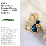 Pisica misterioasa - Brosa cu scoica abalone si perla eleganta