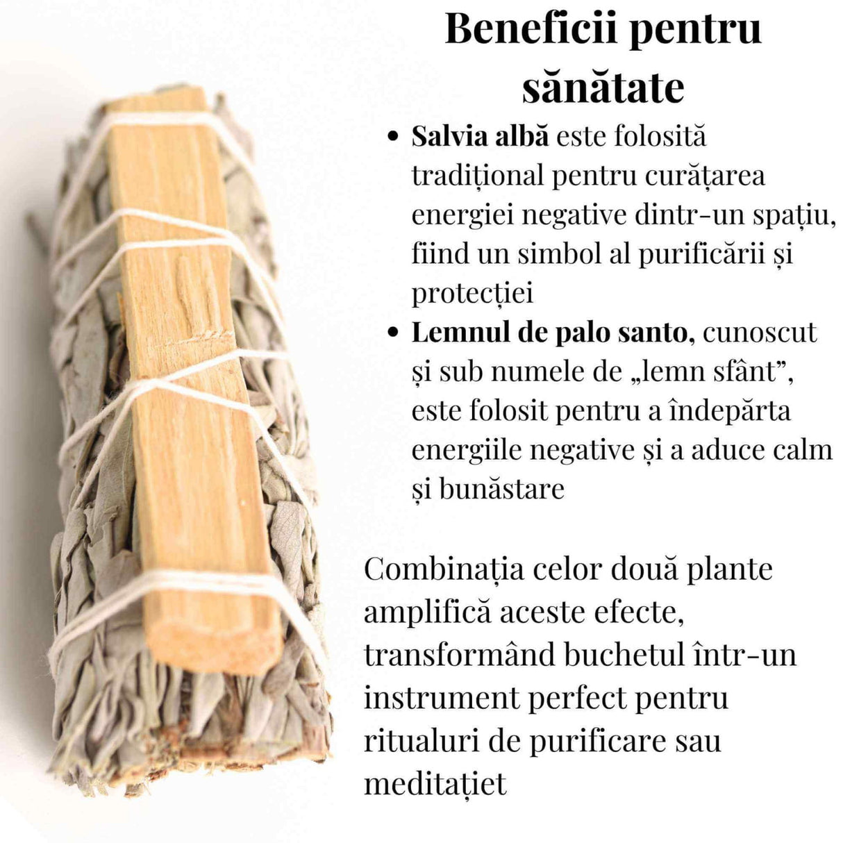 Buchet Salvie Alba California cu lemn Palo Santo - Purificare si Energie Pozitiva