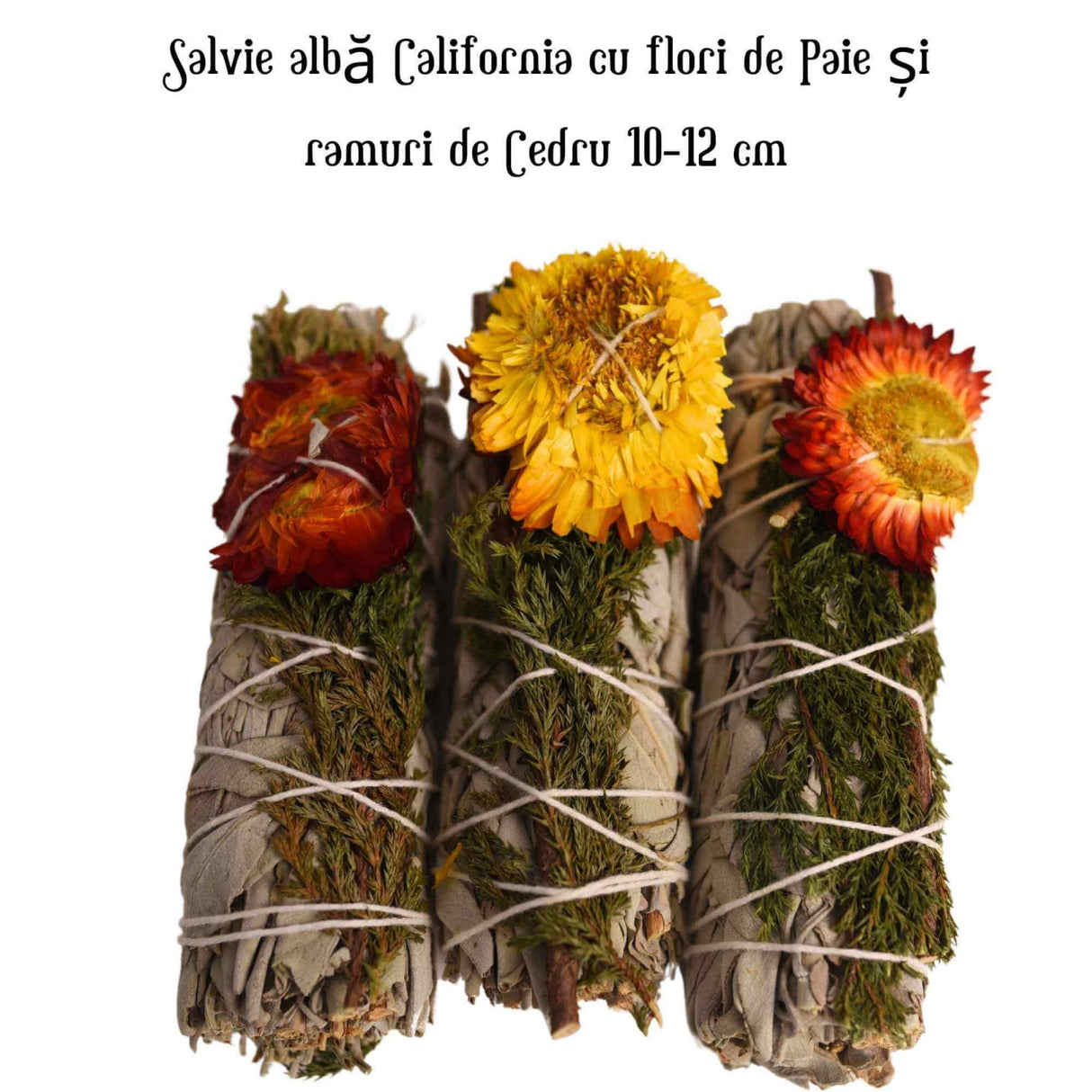 Buchet Salvie Alba California cu Cedru si Flori de Paie - Purificare si Protectie