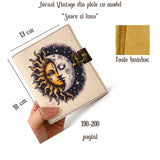 Jurnal Vintage din Piele Naturala si hartie de bumbac galbena 18x13 cm – Soare si Luna