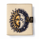 Jurnal Vintage din Piele Naturala si hartie de bumbac galbena 18x13 cm – Soare si Luna