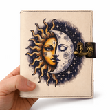 Jurnal Vintage din Piele Naturala si hartie de bumbac galbena 18x13 cm – Soare si Luna