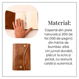 Jurnal din Piele Naturala cu Busola Hartie de Bumbac Alba