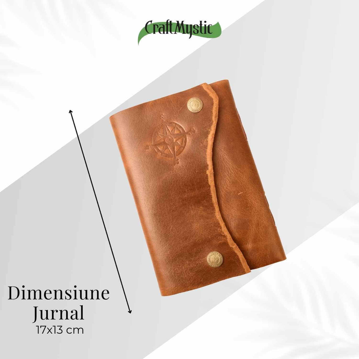 Jurnal din Piele Naturala cu Busola Hartie de Bumbac Alba