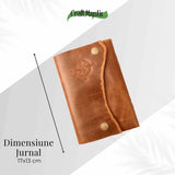 Jurnal din Piele Naturala cu Busola Hartie de Bumbac Alba