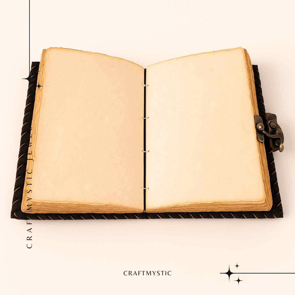 Calatoria interioara – Jurnal 20x15 cm din piele naturala cu pietre 7 chakre si hartie de bumbac