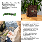 Jurnal din piele naturala cu piatra Malachit hartie bumbac alb – Talisman pentru echilibru si claritate interioara