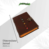 Calatoria interioara – Jurnal 20x15 cm din piele naturala cu pietre 7 chakre si hartie de bumbac