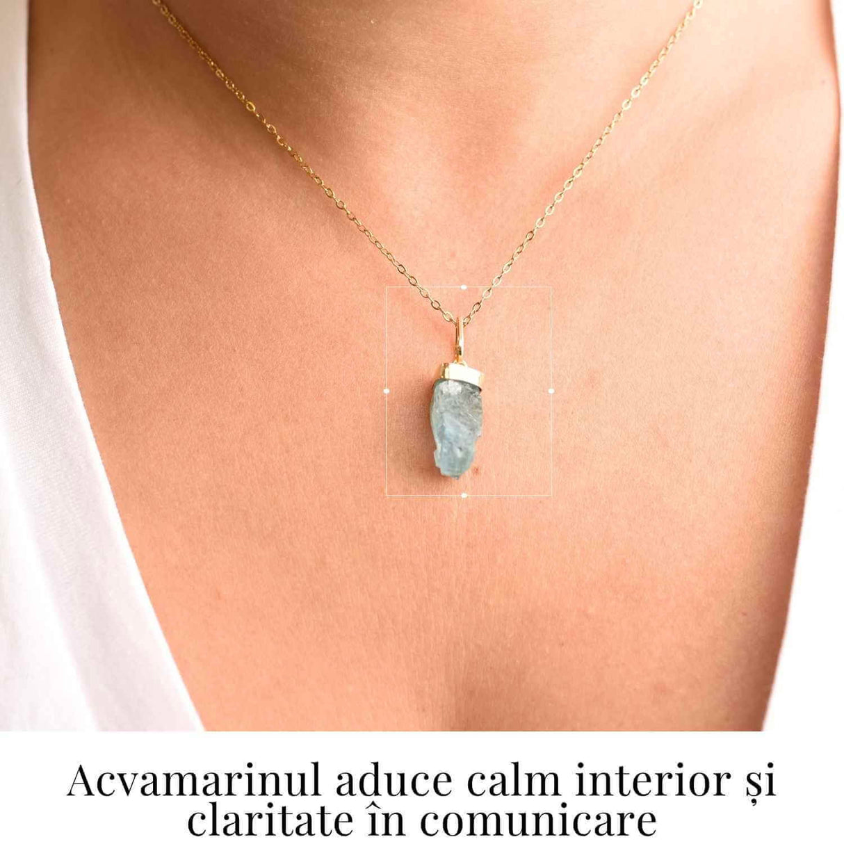 Calm Interior si Protectie - Colier din Acvamarin Brut si Argint 925 Placat cu Aur 18K