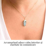 Calm Interior si Protectie - Colier din Acvamarin Brut si Argint 925 Placat cu Aur 18K