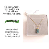 Calm Interior si Protectie - Colier din Acvamarin Brut si Argint 925 Placat cu Aur 18K