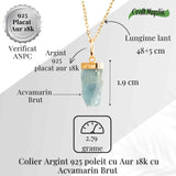 Calm Interior si Protectie - Colier din Acvamarin Brut si Argint 925 Placat cu Aur 18K