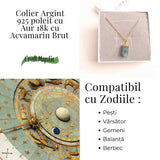 Calm Interior si Protectie - Colier din Acvamarin Brut si Argint 925 Placat cu Aur 18K