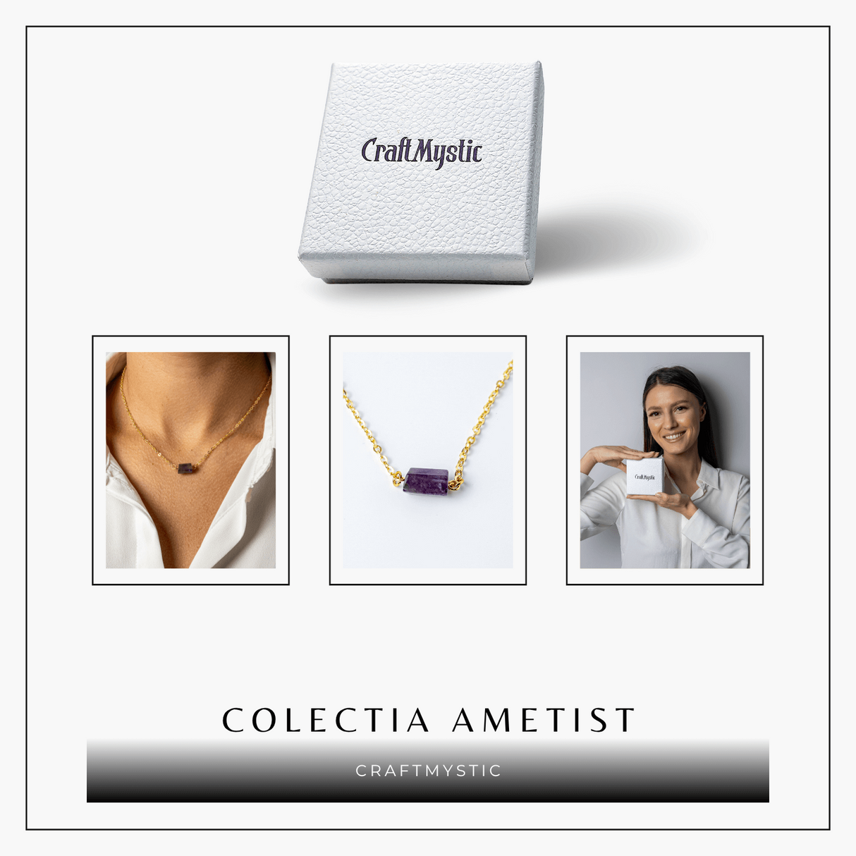 Colier otel inoxidabil auriu cu ametist natural brut - Claritate si echilibru interior