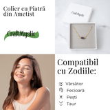 Colier otel inoxidabil auriu cu ametist natural brut - Claritate si echilibru interior