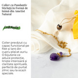 Claritate si Protectie - Colier Inima Sticluta cu Ametist Natural, Lant din cupru Placat Auriu