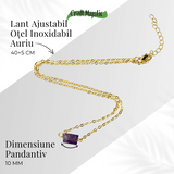 Colier otel inoxidabil auriu cu ametist natural brut - Claritate si echilibru interior