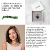 Claritate si Protectie - Colier Inima Sticluta cu Ametist Natural, Lant din cupru Placat Auriu