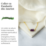Colier otel inoxidabil auriu cu ametist natural brut - Claritate si echilibru interior