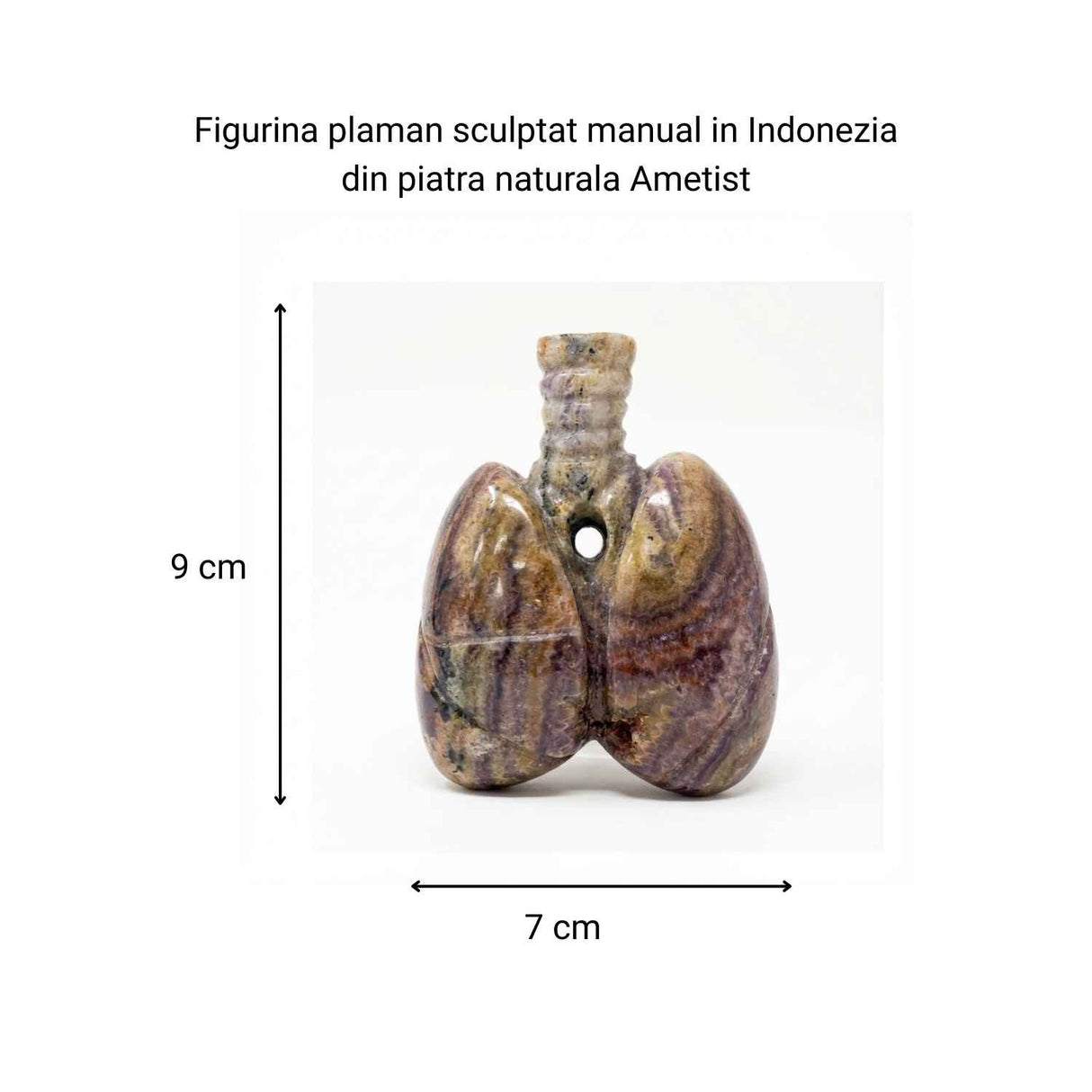 Sculptura Plamani din Ametist – 9x7 cm – Sculptati Manual în Indonezia
