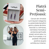 Cercei Lungi cu Pietre Semipretioase de Ametist Natural si Elemente din Alama, Bijuterii Aurii pentru Femei