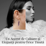Cercei Lungi cu Pietre Semipretioase de Ametist Natural si Elemente din Alama, Bijuterii Aurii pentru Femei