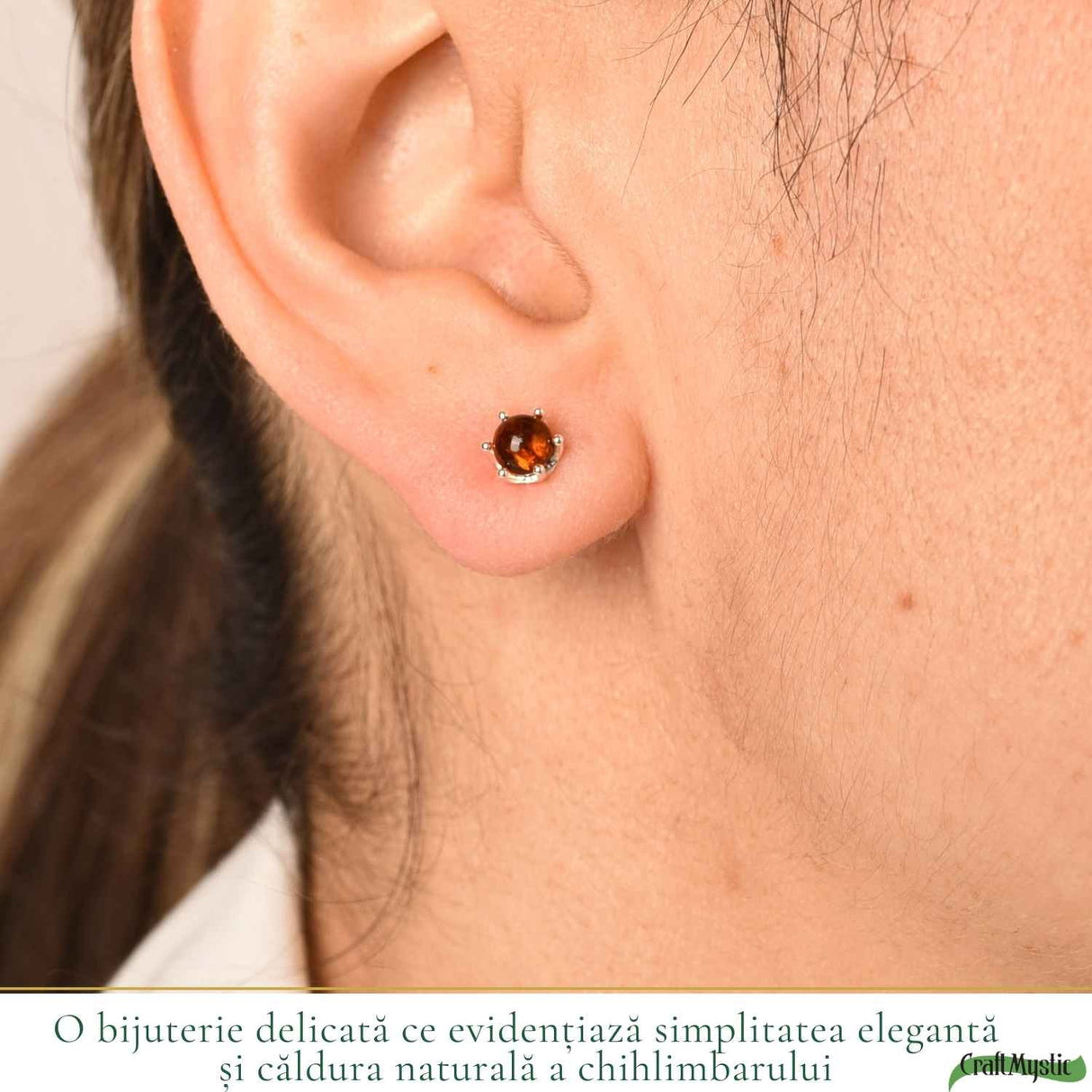 Cercei Argint 925 Biluta cu Chihlimbar - Eleganta Minimalista si Energie Naturala
