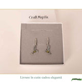 Cercei Argint 925 Colibri cu Chihlimbar Verde - Energie, Bucurie si Libertate