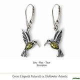 Cercei Argint 925 Colibri cu Chihlimbar Verde - Energie, Bucurie si Libertate