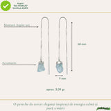 Cercei Argint 925 Placat cu Aur 18K cu Acvamarin Brut si Lant – Calm si Eleganta Naturala