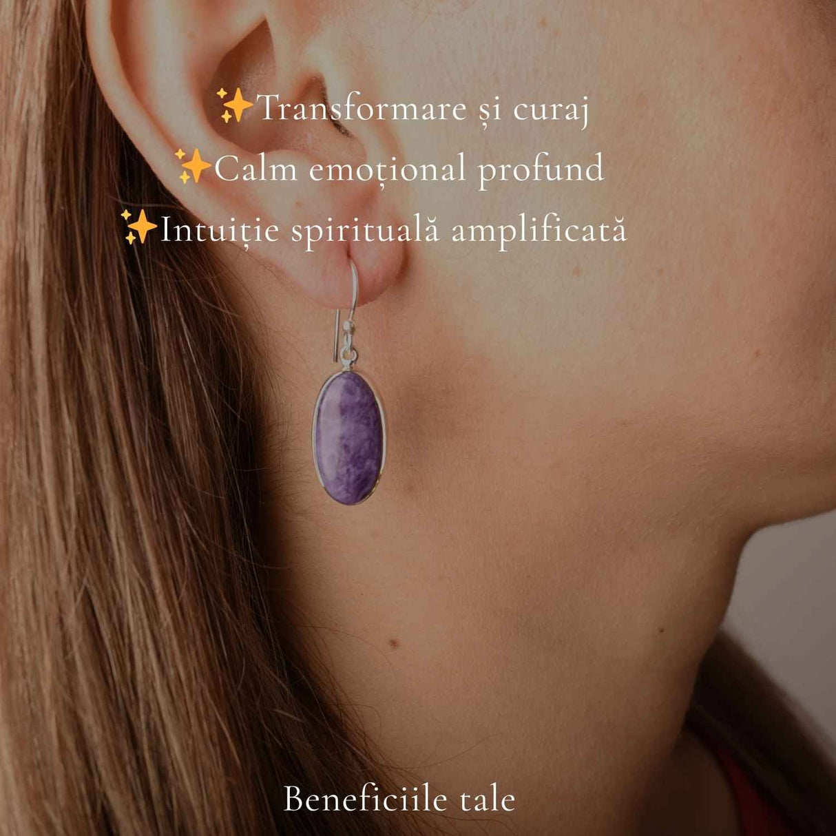 Cercei Argint 925 cu Charoite Natural Oval – Eleganta, Intuitie si Mister