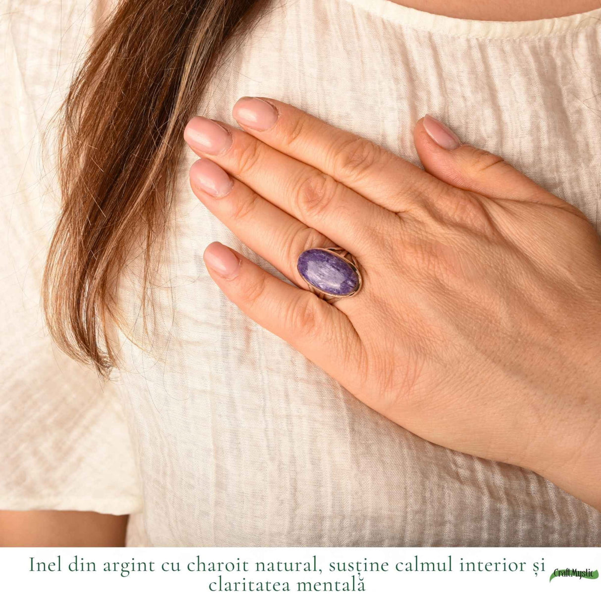 Inel Argint 925 cu Charoit Oval – Claritate Mentala si Echilibru Emotional