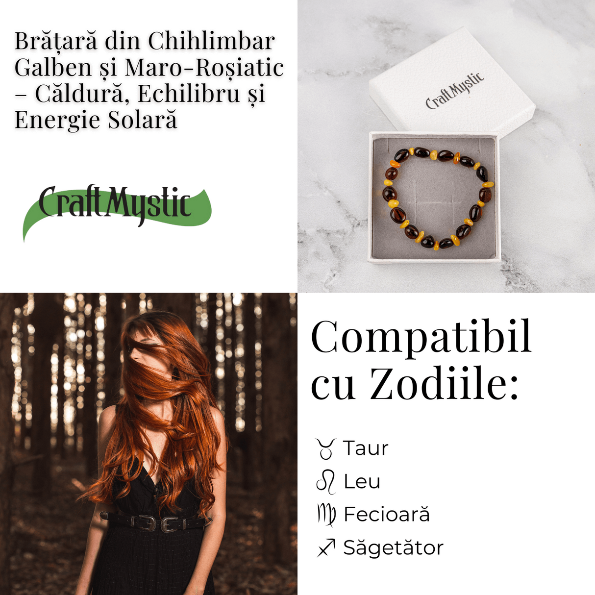 Bratara Chihlimbar Galben si Maro-Rosiatic - Caldura, Protectie si Energie Solara Echilibrata