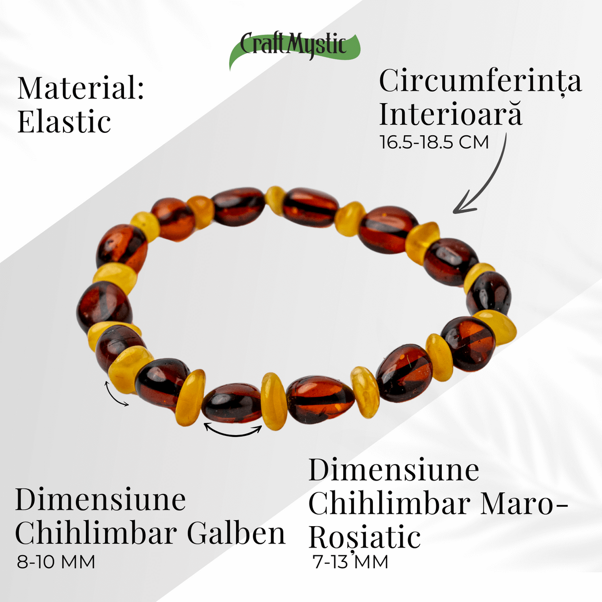 Bratara Chihlimbar Galben si Maro-Rosiatic - Caldura, Protectie si Energie Solara Echilibrata