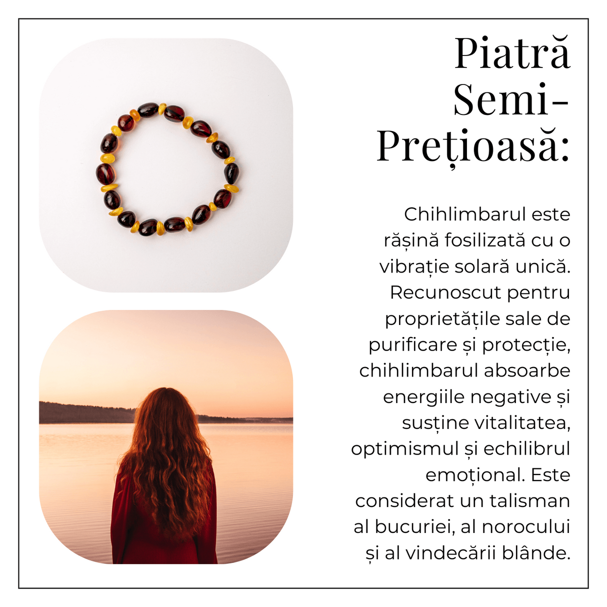 Bratara Chihlimbar Galben si Maro-Rosiatic - Caldura, Protectie si Energie Solara Echilibrata