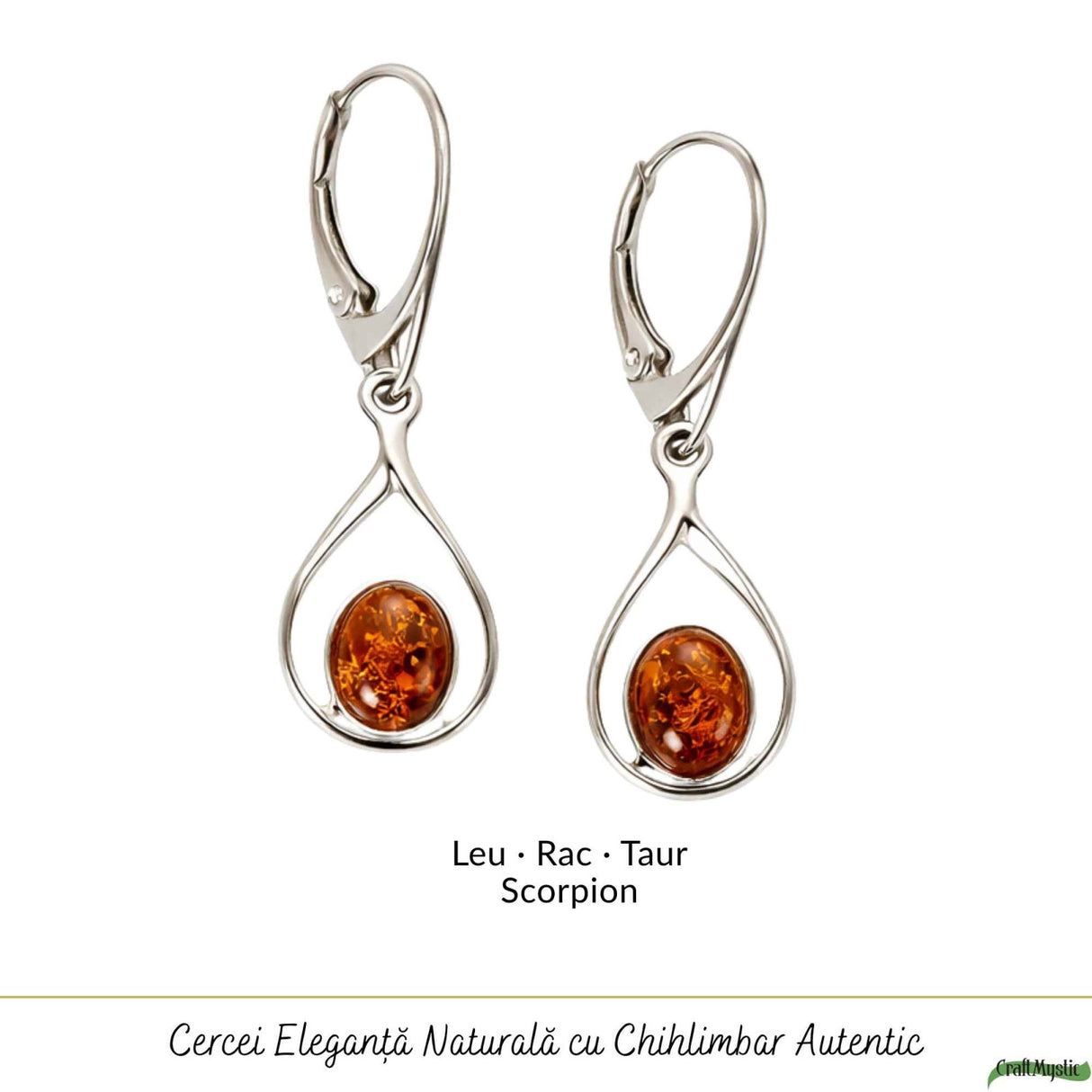 Cercei Argint 925 cu Chihlimbar - Eleganta Naturala si Energie Calda
