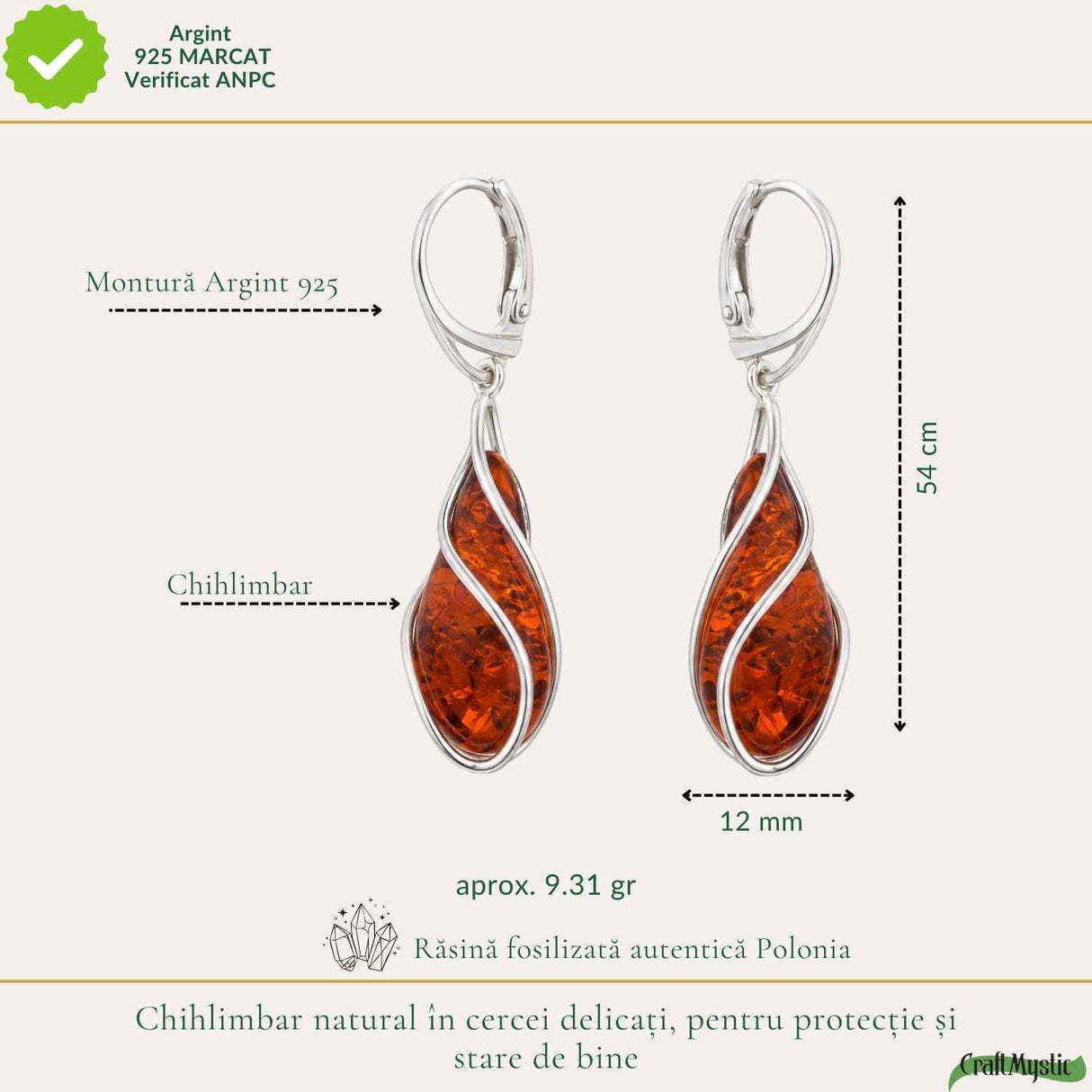 Cercei Argint 925 cu Chihlimbar Rosu Lacrima – Eleganta si Energie Pozitiva