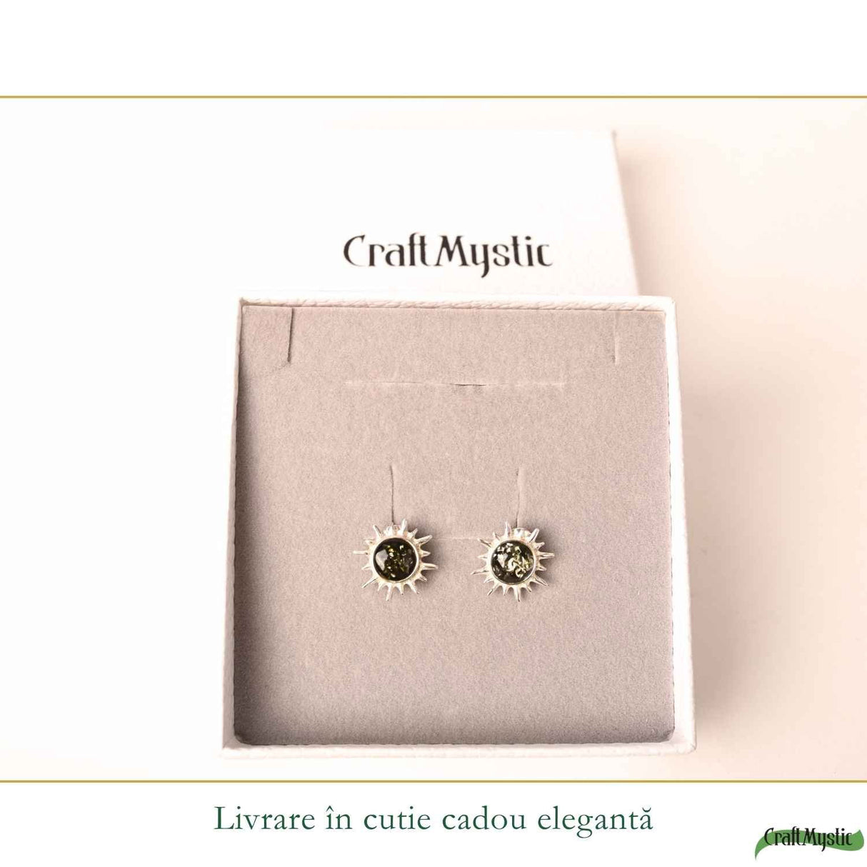 Cercei Argint 925 cu Chihlimbar Verde Soare – Energie si Armonie Naturala