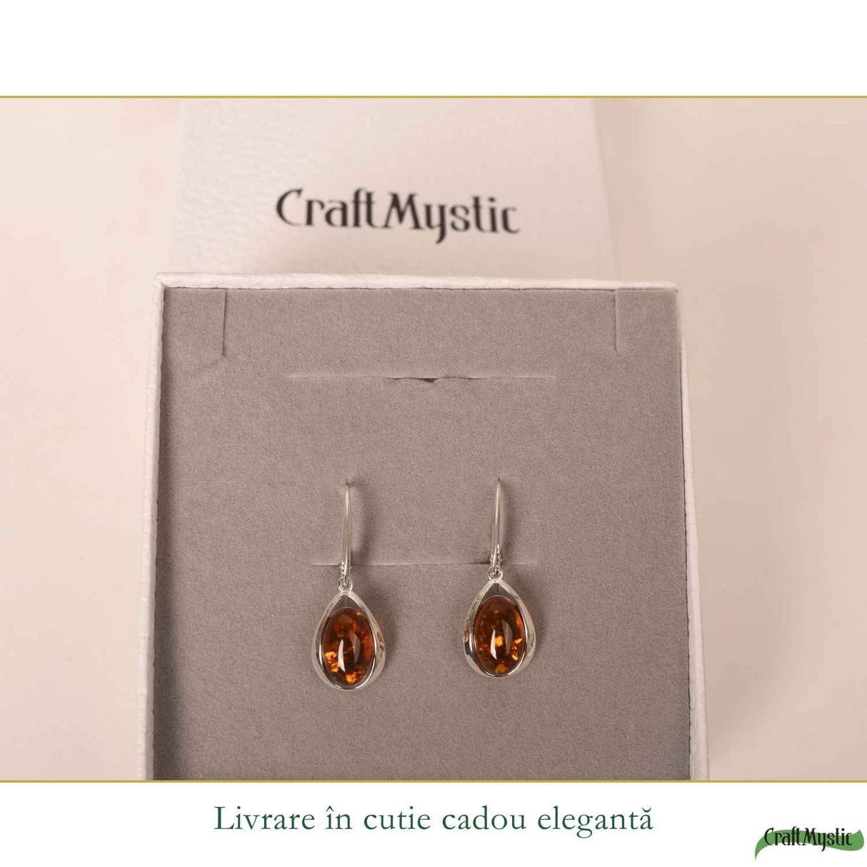 Cercei Argint 925 cu Chihlimbar Lacrima - Eleganta Naturala si Energie Calda