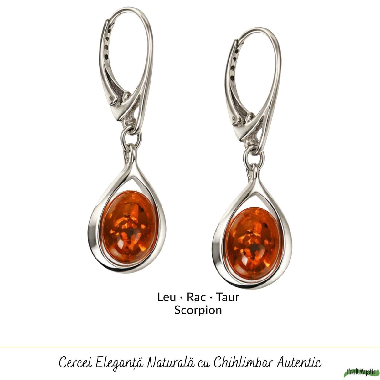 Cercei Argint 925 cu Chihlimbar Lacrima - Eleganta Naturala si Energie Calda