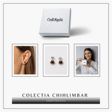 Cercei Argint 925 cu Chihlimbar rosu inchis Natural Rotund - Energie Solara, Delicatețe si Protectie