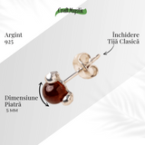 Cercei Argint 925 cu Chihlimbar rosu inchis Natural Rotund - Energie Solara, Delicatețe si Protectie