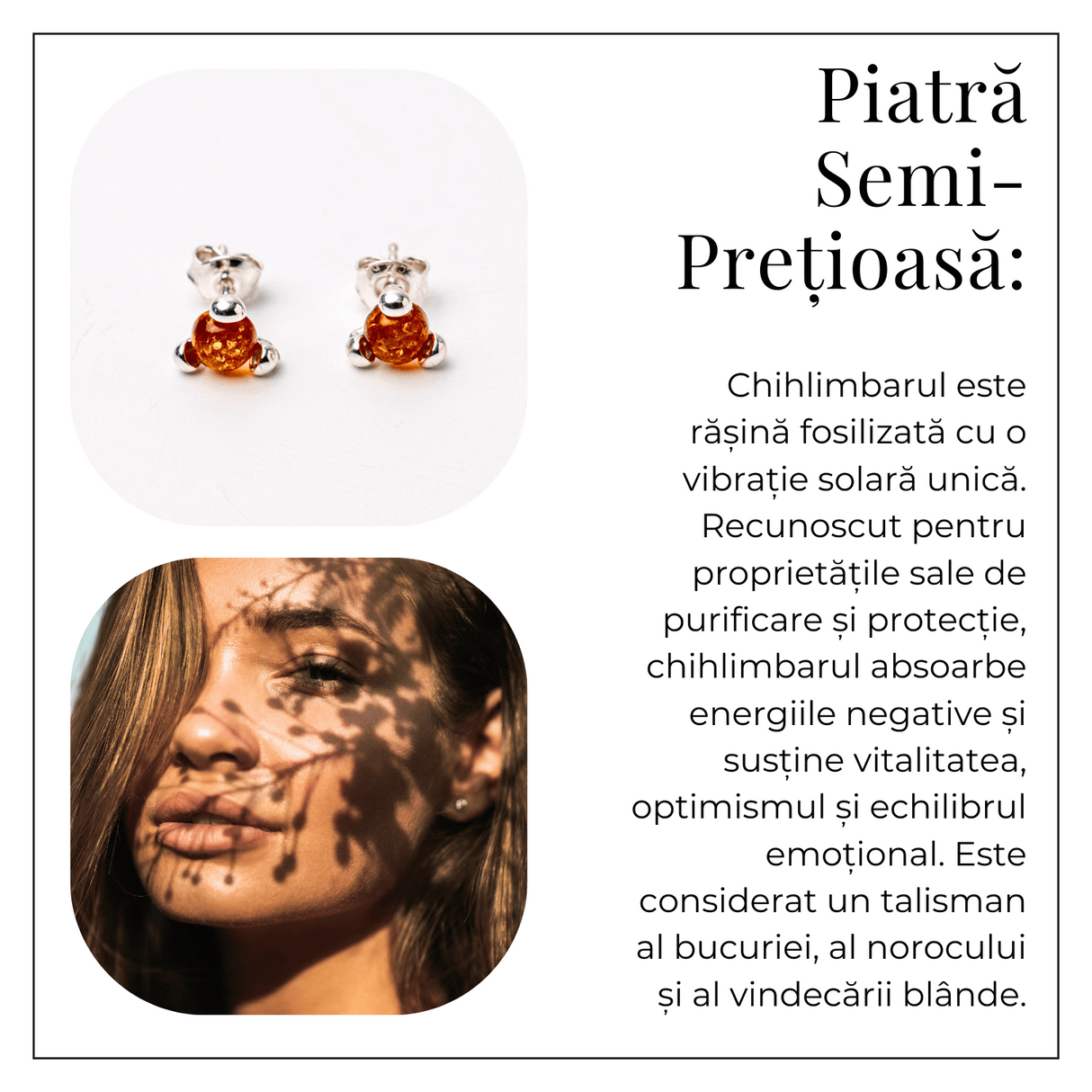 Cercei Argint 925 cu Chihlimbar Auriu Rotund - Lumina Solara, Delicatete si Protectie Calda