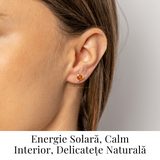 Cercei Argint 925 cu Chihlimbar Auriu Rotund - Lumina Solara, Delicatete si Protectie Calda
