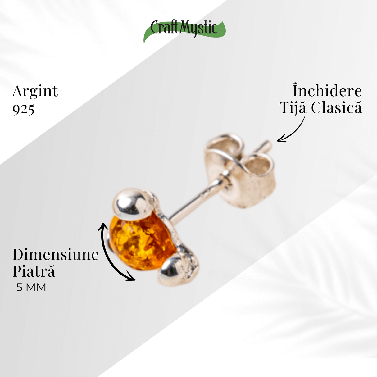 Cercei Argint 925 cu Chihlimbar Auriu Rotund - Lumina Solara, Delicatete si Protectie Calda