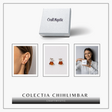 Cercei Argint 925 cu Chihlimbar Auriu Rotund - Lumina Solara, Delicatete si Protectie Calda