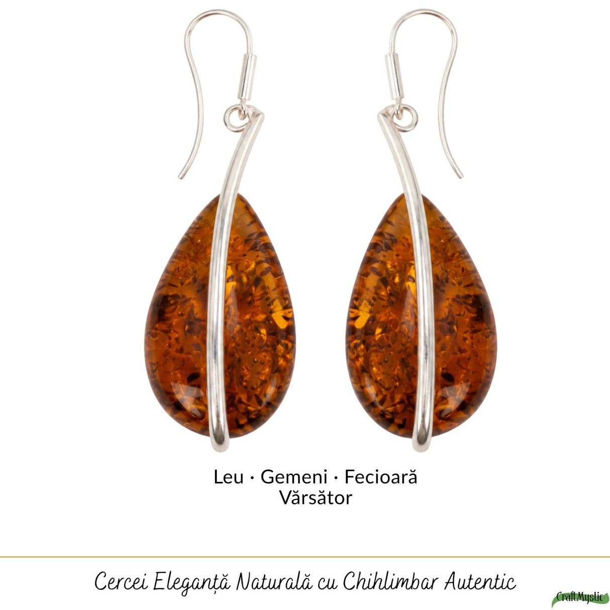 Cercei Argint 925 cu Chihlimbar Lacrima – Energie Calda si Eleganta Statement