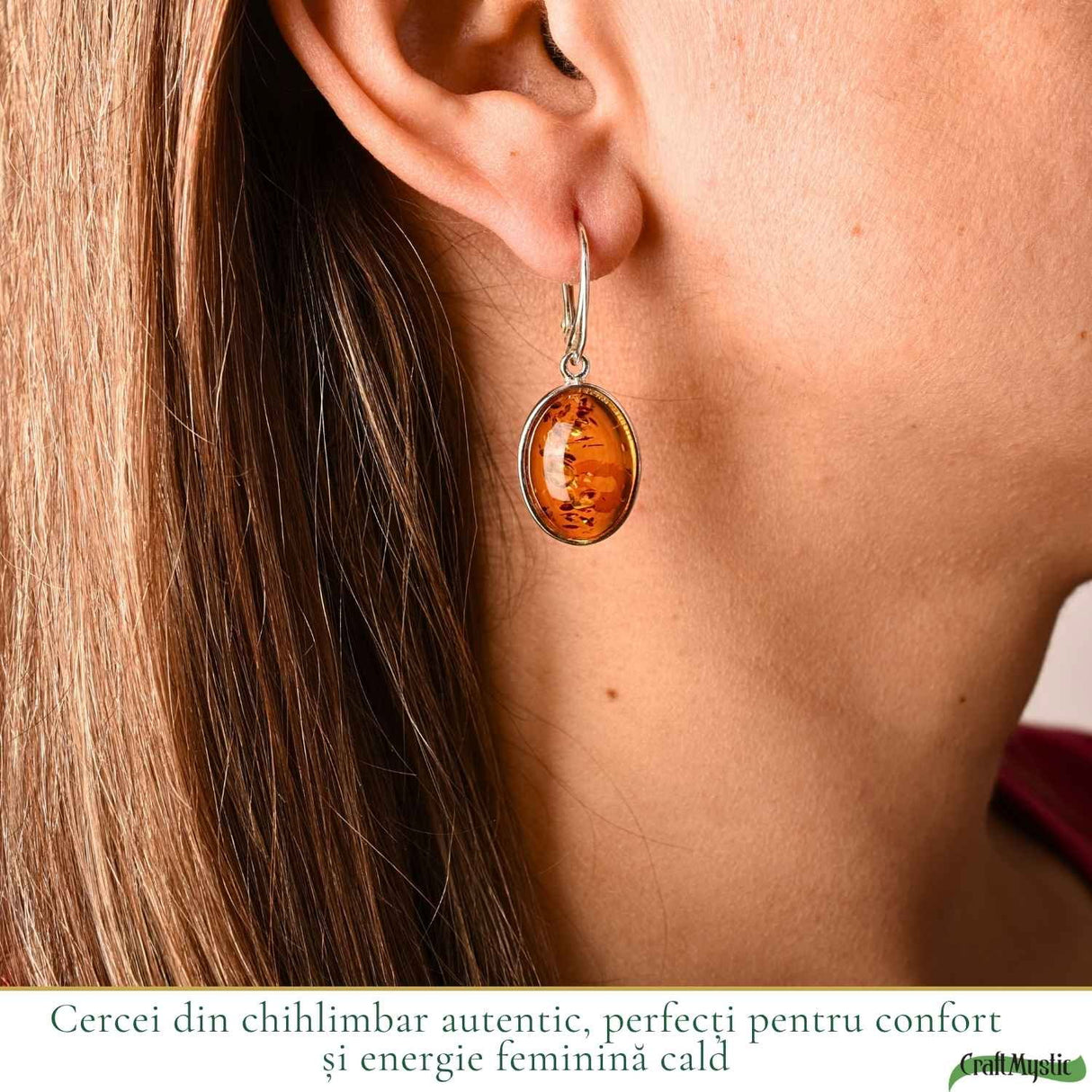Cercei Argint 925 cu Chihlimbar Oval – Eleganta si Energie Pozitiva